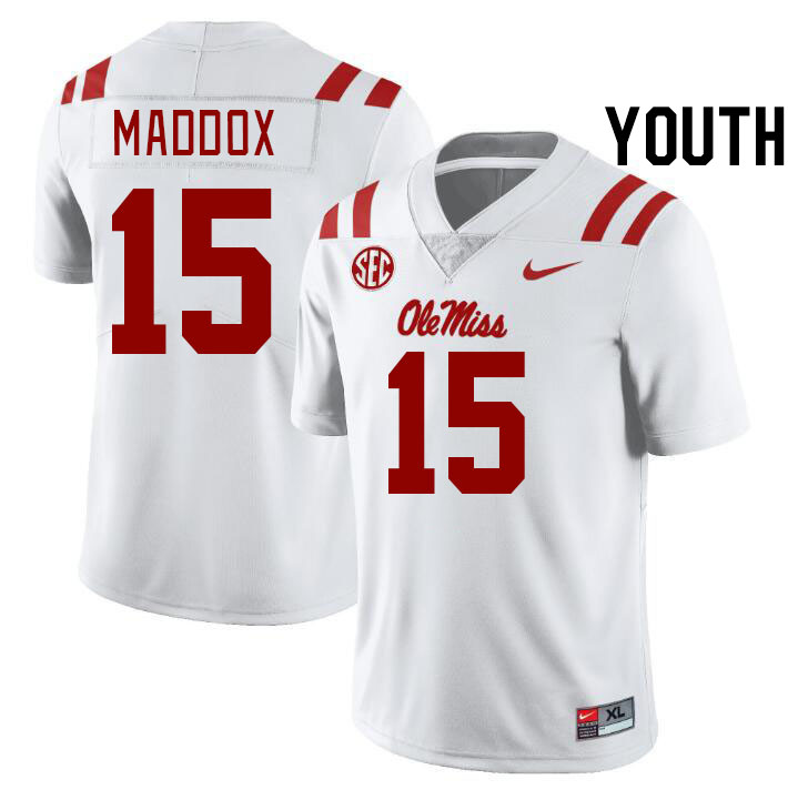 Youth #15 AJ Maddox Ole Miss Rebels College Football Jerseys Stitched-White